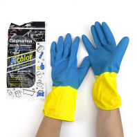Перчатки латексные БИКОЛОР "XL" 1пара СИНЕ-ЖЁЛТЫЕ Libry/КонтинентПак 