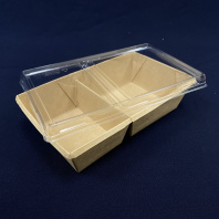 Упаковка OneClick Bottom- 800 КРАФТ салатник 2х секц + КРЫШКА 50шт 180х100/200х120/55мм 