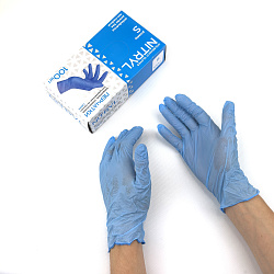 Перчатки НИТРИЛовые ГОЛУБЫЕ УП=100шт "S" неопуд...