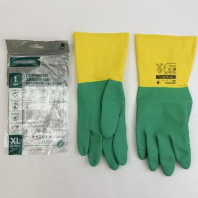 Перчатки латексные с НЕОПРЕНОМ "XL" 1пара/122гр зелёный+жёлтый СУПЕРПРОЧНЫЕ