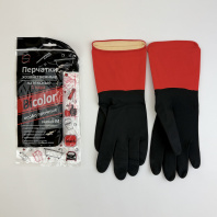 Перчатки латексные BiColor "M" 1пара ЧЁРНО-КРАСНЫЕ с напылением КонтинентПак 