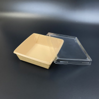 Упаковка OneClick Bottom- 550 КРАФТ салатник + КРЫШКА 50шт 110х110/130х130/45мм 