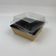 Упаковка OneClick Bottom-1250 ЧЁРНЫЙ салат. + крышка ВЫСОКАЯ H=40мм 50шт 145х145/165х165