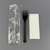 Набор по 1шт: вилка ЛЮКС чёрная + салфетка (выписывать по 50 наборов) Арт.23506 