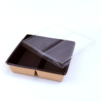 Упаковка OneClick Bottom-1200 2х-секц(!) ЧЁРНЫЙ салатник + КРЫШКА 20шт 180х170/200х190/55мм 