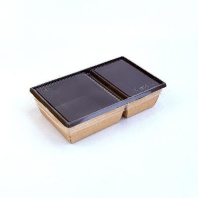 Салатник чёрный + КРЫШКА OneClick Bottom- 800 2х-секц 50шт 180х100/200х120/55мм 