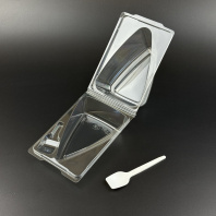 Контейнер для ДЕСЕРТОВ треугол. с крышкой ТР-235 + ЛОЖКА складная 100шт 157х105х85мм 