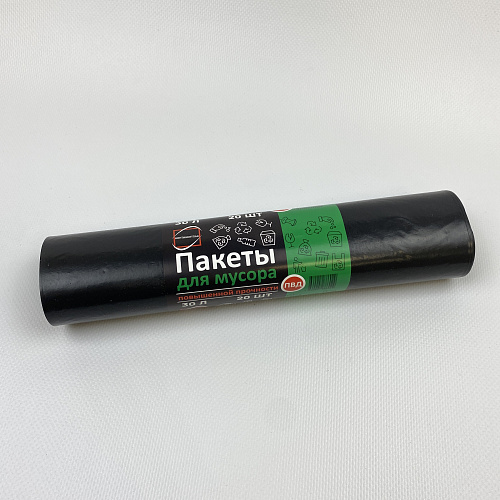 Мешки для мусора ПВД рулон (30л 20шт) ПОВЫШЕННОЙ прочности 35мкм 49х57см КонтинентПак 