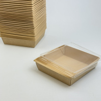 Упаковка OneClick Bottom- 950 КРАФТ салатник + КРЫШКА 50шт 150х150/165х165