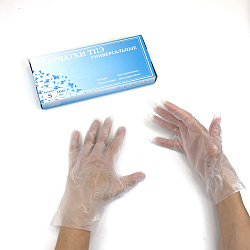 Перчатки ТПЭ КОРОБКА "S" УП=100шт прозрачные  Перчатки ТПЭ КОРОБКА "S" УП=100шт прозрачные