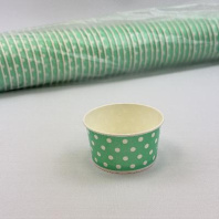 Креманка картон САЛАТОВАЯ в белый горошек 165мл 50шт D=87мм d=79мм H=47мм 