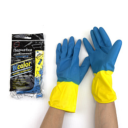 Перчатки латексные БИКОЛОР "M" 1пара СИНЕ-ЖЁЛТЫ...